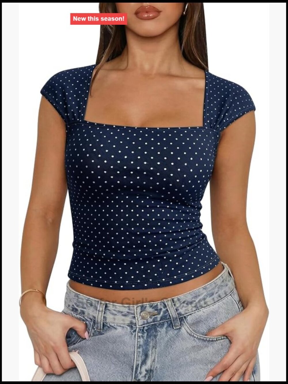 Women's Polka Dot Square Neck Crop Tank Top Summer Y2K Babydoll